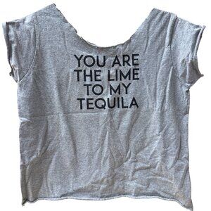 Gray Loose-Fit Scoop Neck Tee With "You Are The Lime To My Tequila" - HAND CUT